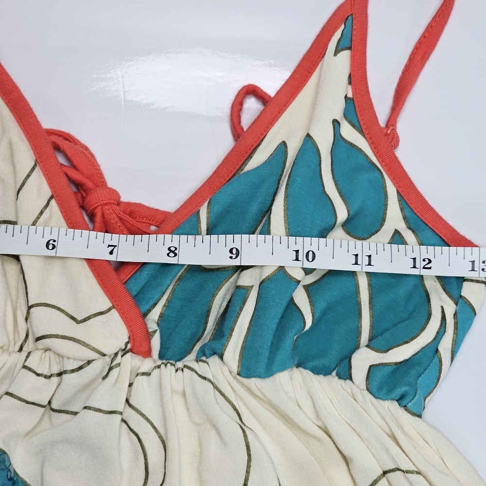 Ring Spun Lola Splice V-Neck Mini Dress, Cream, Burnt Orange, & Turq, EUC, Sz S - Picture 9 of 10